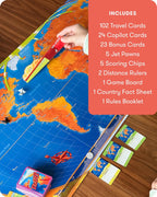 SimplyFun Let's Jet World Geography - Juego de mesa educativo para niños a partir de 8 años, juego de viaje mundial con mapa, tarjetas y peones de jet