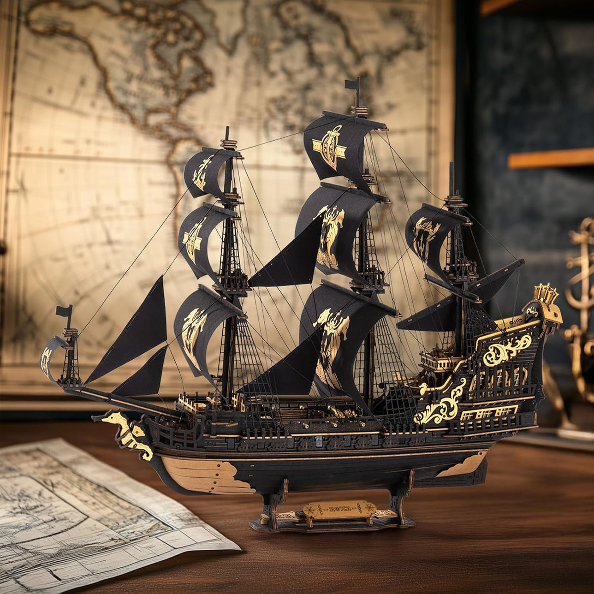 ROKR - Rompecabezas de madera 3D, kit de modelo de barca de caballito de mar, regalo ideal para adultos y adolescentes