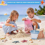 Juego de palas de playa y bolsa de malla para niños, set de 3 cubos plegables para arena