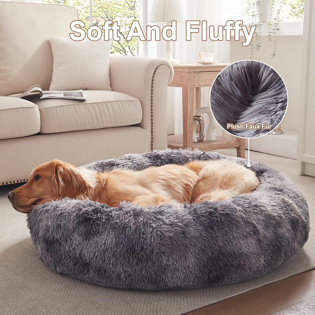 Cama para perros grandes con forma de dona esponjosa de piel