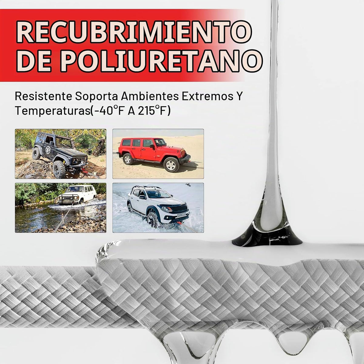 Cuerda de remolque de recuperación cinética de 1-1/8 pulgadas x 30 pies (37,480 libras), con 2 grilletes suaves UHMWPE (40,980 libras), correa de tracción todoterreno resistente, kit de