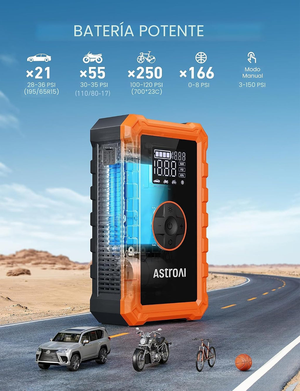 AstroAI S8 Air 3000A Arrancador con compresor de aire, caja de salto de 12
