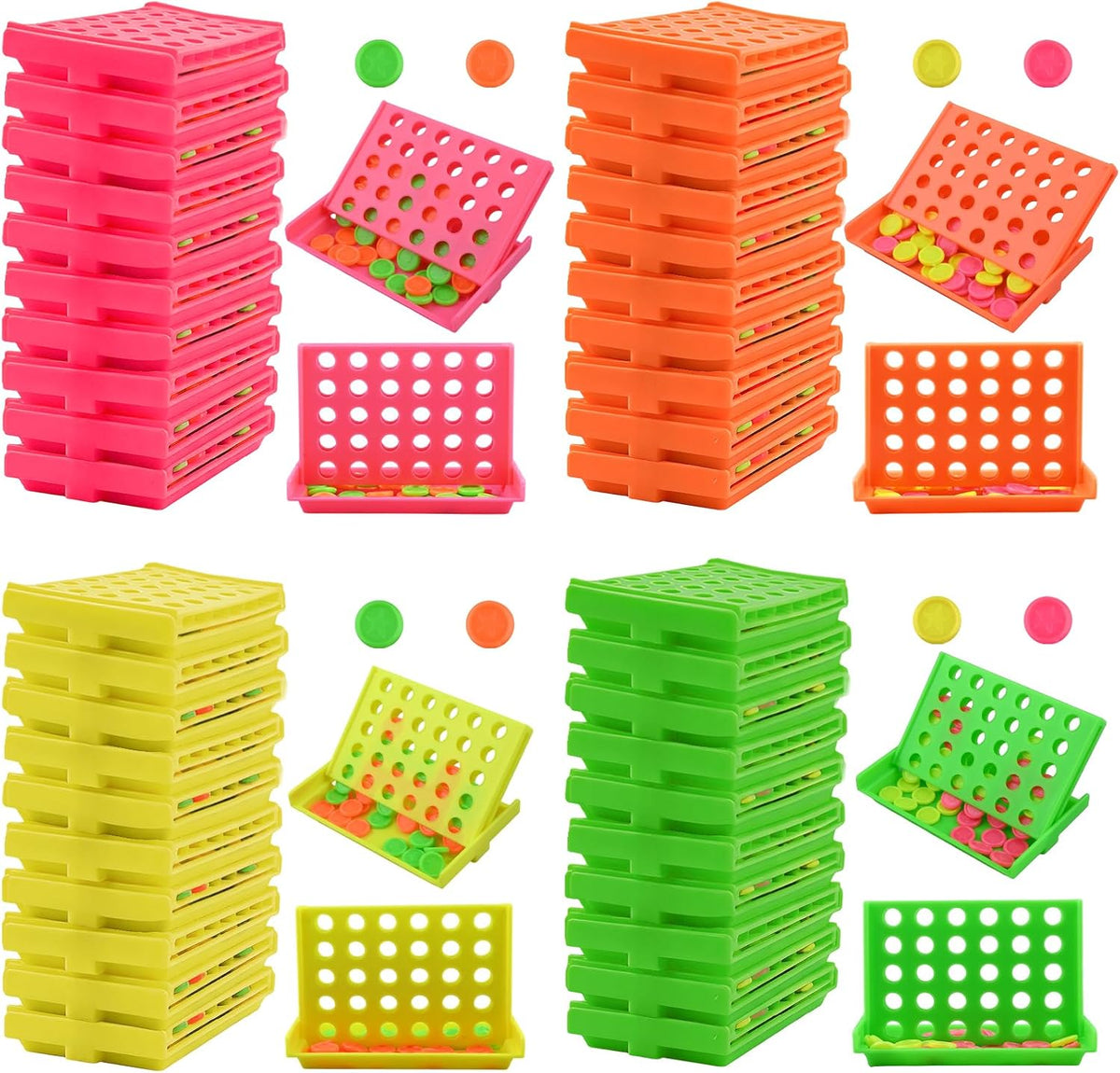Paquete de 48 juegos 4 en una fila, mini bolsillo para conectar cuatro juegos para niños, regalos de fiesta, bolsas de regalo, premios de aula, 4 colores surtidos, rellenos de piñata, regalos de