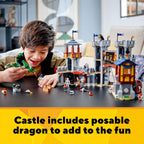LEGO Creator 3 en 1 - Juguete de castillo medieval que se transforma de castillo a torre en mercado, incluye figura de esqueleto y dragón, con 3 minifiguras y catapulta, 31120