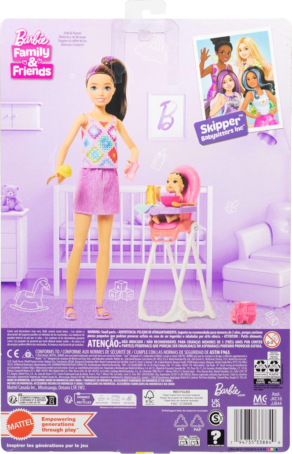Barbie Skipper Babysitters, Inc. Set de juego con muñeca morena, mu...