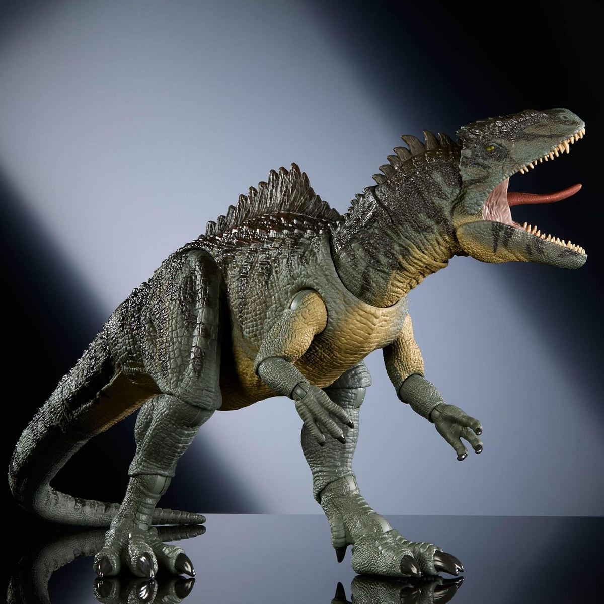 Figura de Dinosaurio Giganotosaurus Colección Hammond de Mattel Jurassic World Dominion, 21 Articulaciones, Ojos de Vidrio, Cola Alambreada y Lengua Posable