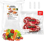 Bolsas reutilizables selladoras al vacío para alimentos, 30 bolsas pequeñas sin BPA (8 x 10 pulgadas), aptas para congelador, microondas, resistentes al olor, a prueba de fugas, compatibles con