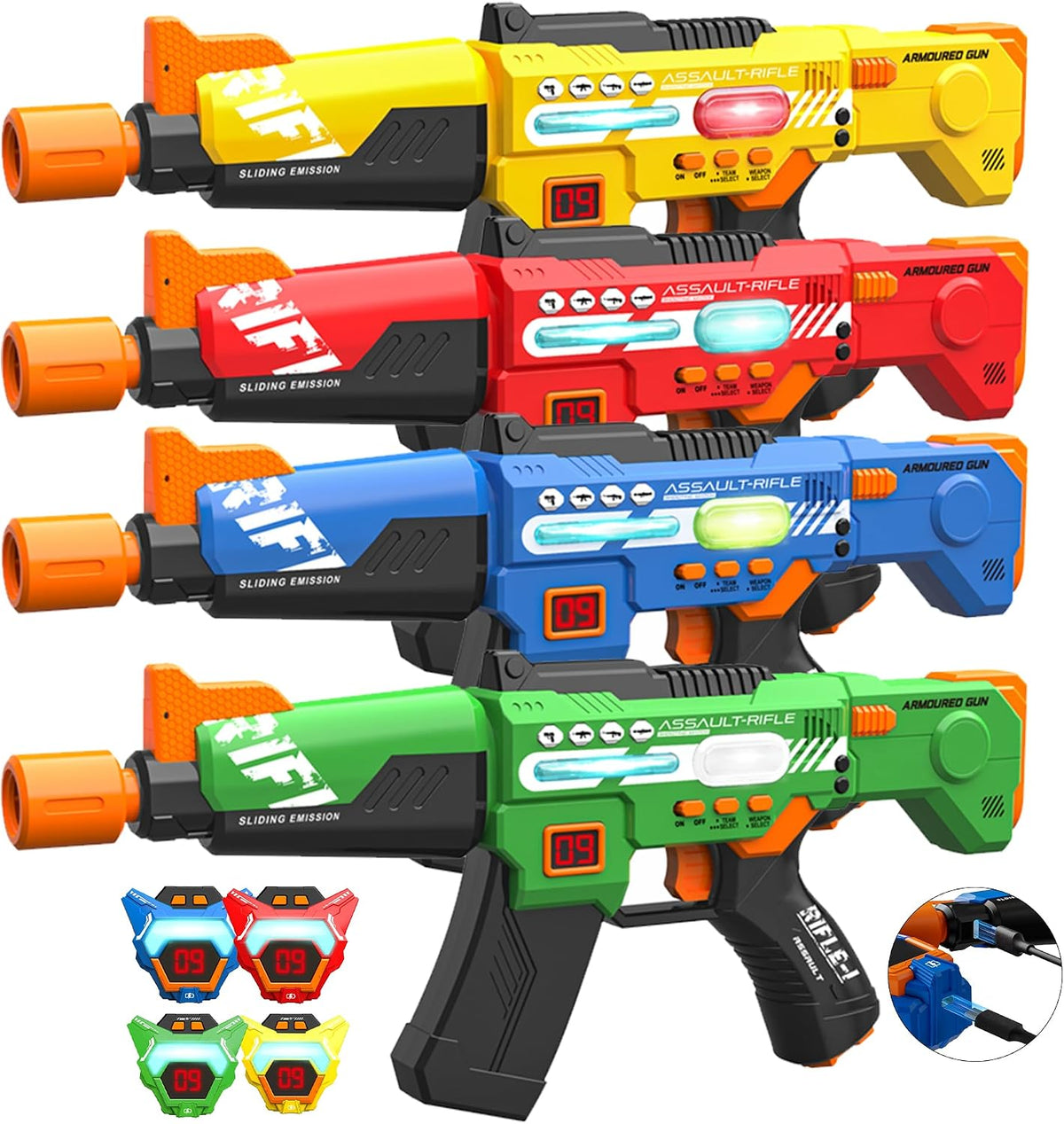 Juego de 4 pistolas láser recargables con LED, chalecos multifuncionales, digitales, regalos de cumpleaños, juguetes para niños y niñas de 8, 9, 10, 11, 12 años, Navidad