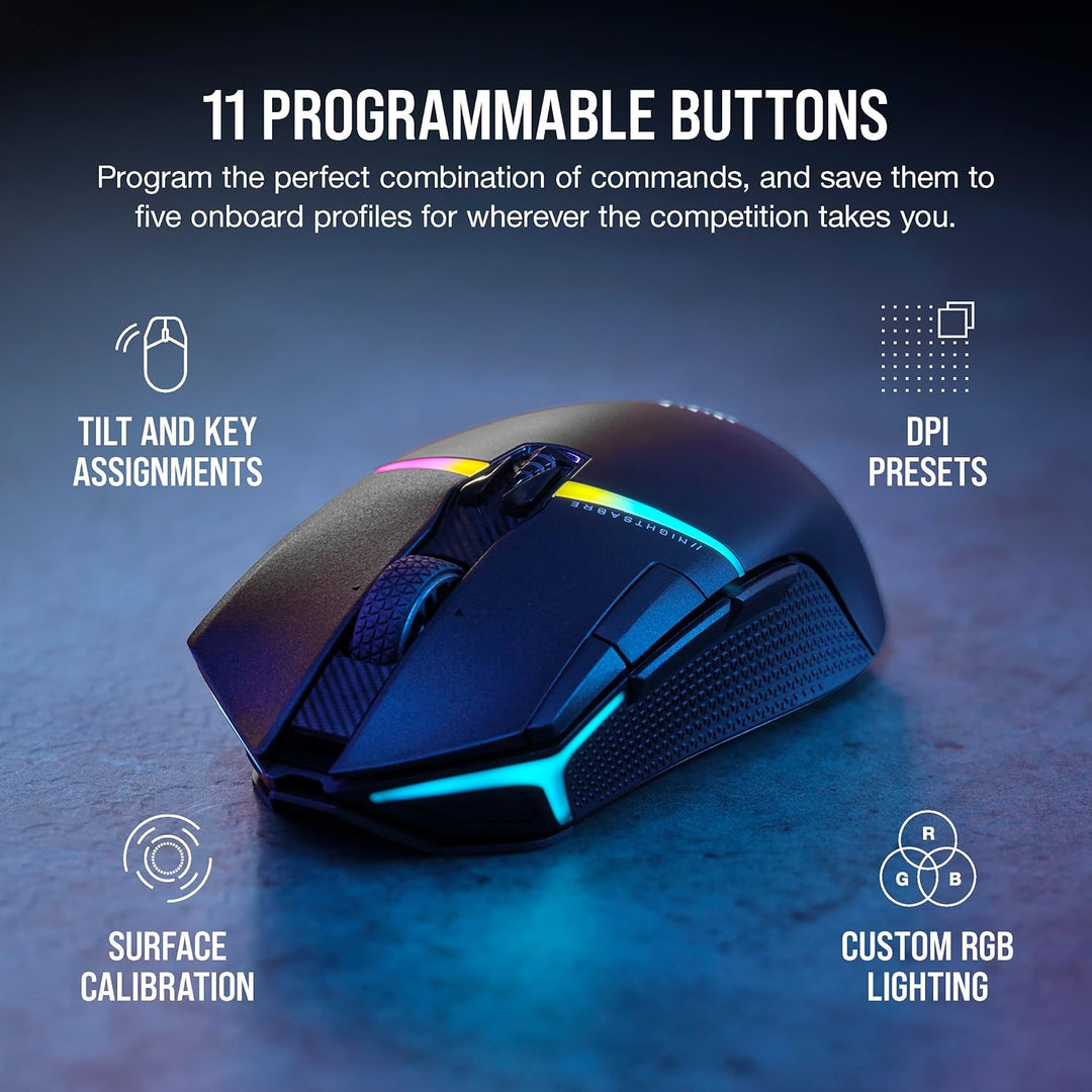 Corsair NIGHTSABRE - Mouse inalámbrico RGB para juegos FPS, MOBA -...