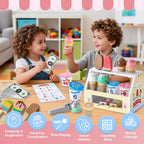Mini juguetes de helado de madera para niños, juguetes de cocina de simulación, juguetes de comida de cocina, juego de mostrador para niños pequeños con cucharada, menú y dinero falso para niños de 3, 4, 5, 6 años, regalos de cumpleaños de Navidad