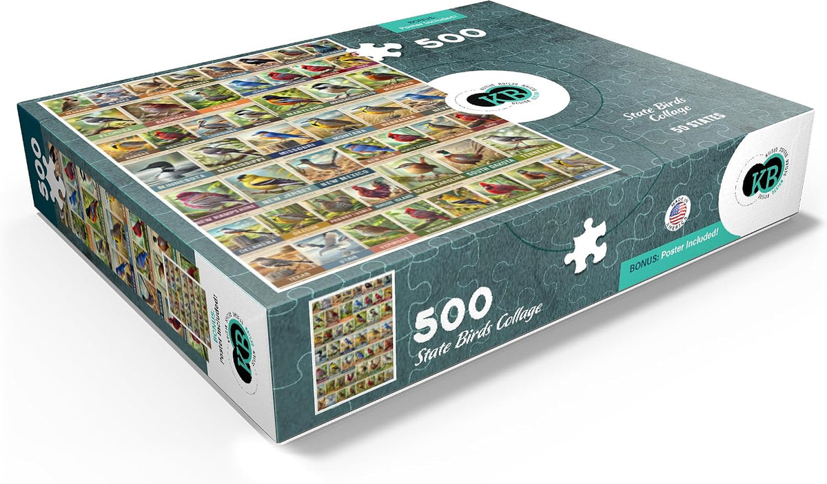 MyPuzzle State Birds Series: 50 State Birds Collage, Vol.1 - Rompecabezas premium de 500 piezas para adultos