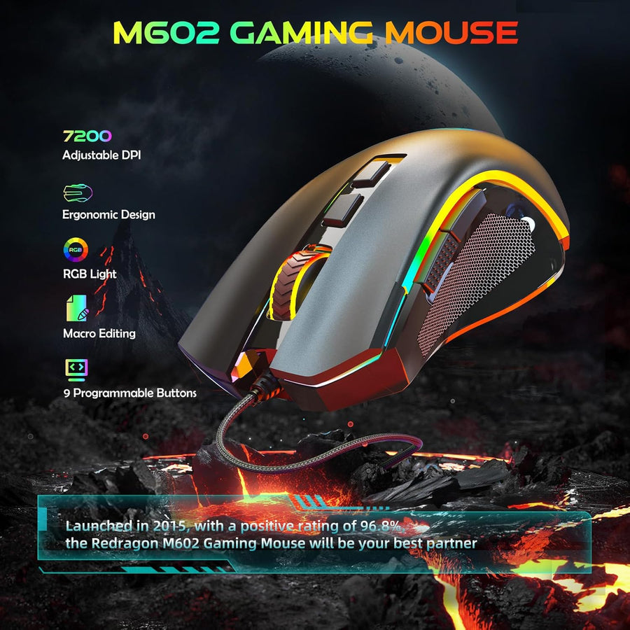 Redragon M602 Mouse para juegos, mouse ergonómico RGB para juegos c...
