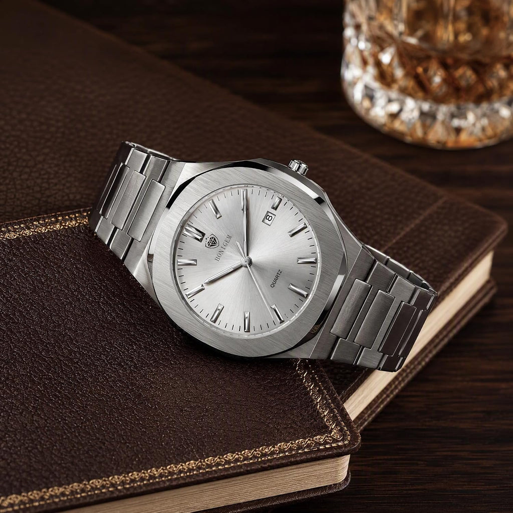 Relojes de negocios de cuarzo de acero inoxidable de cara grande de