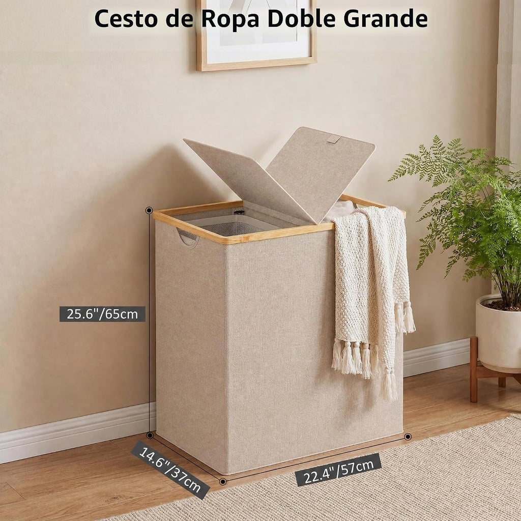 efluky Cesta doble para ropa sucia con tapa y 2 bolsas extraíbles, color