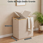 efluky Cesta doble para ropa sucia con tapa y 2 bolsas extraíbles, color