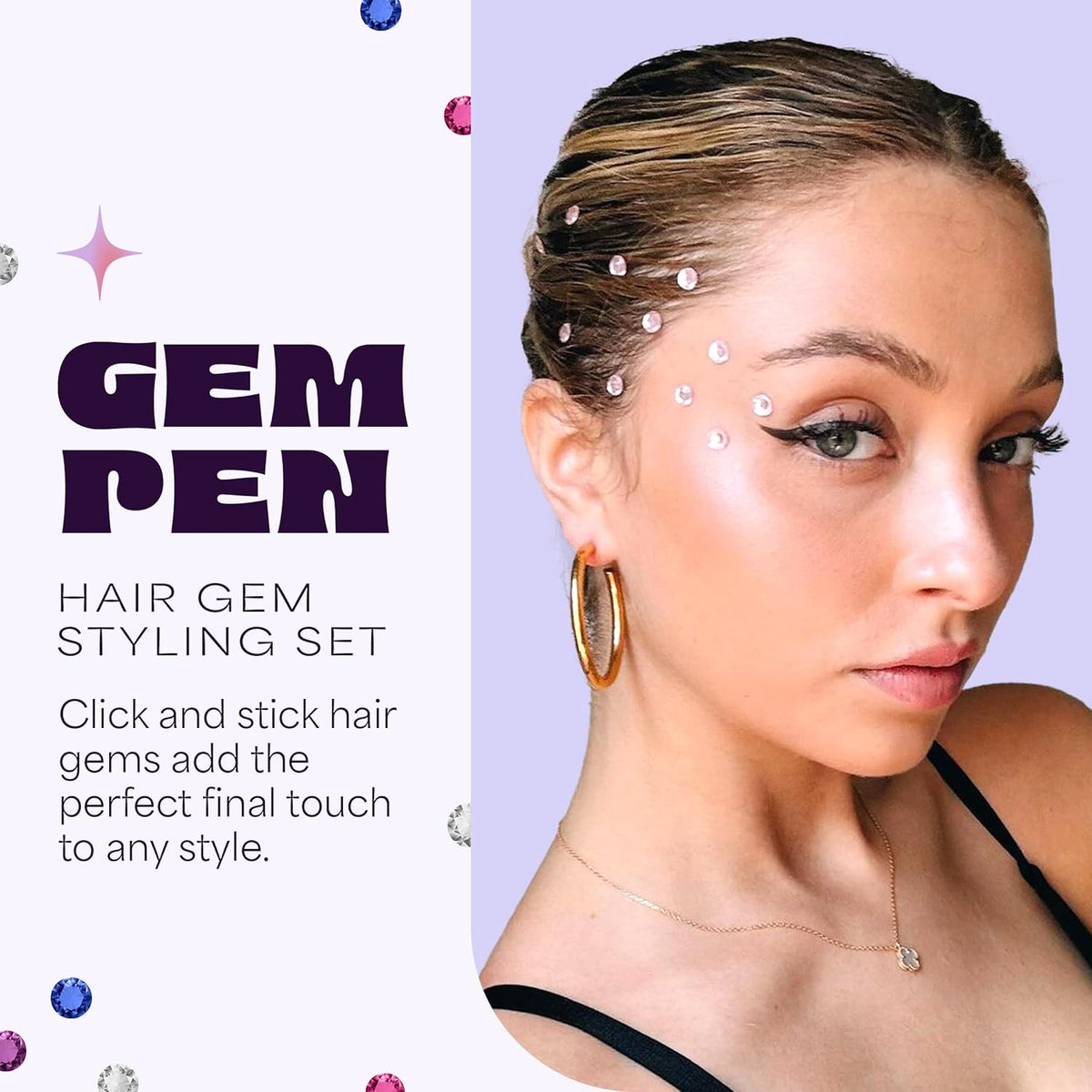 Hally Hair Gem Pen Kit con 240 Piedras de pelo adhesivas y Herramienta de Stamper