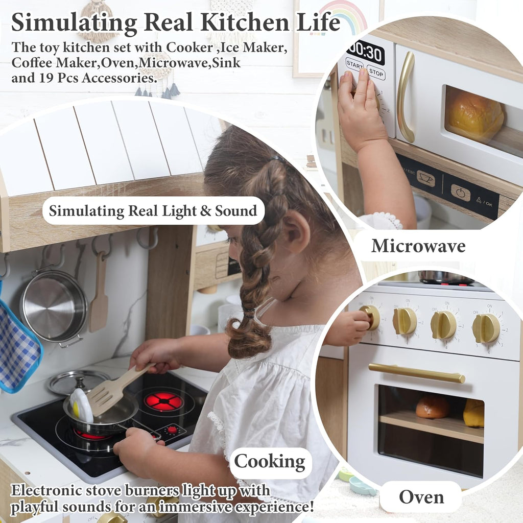 Cocina de madera para niños con luces y sonidos, diseño moderno