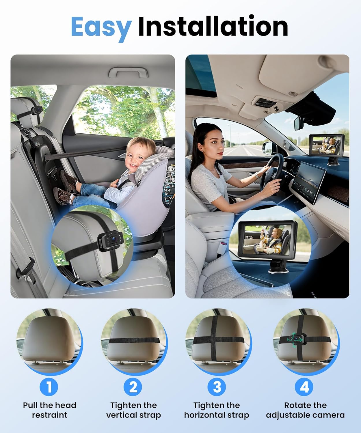 Orderich Cámara para Coche de Bebé para Asiento Trasero HD 1080P So...
