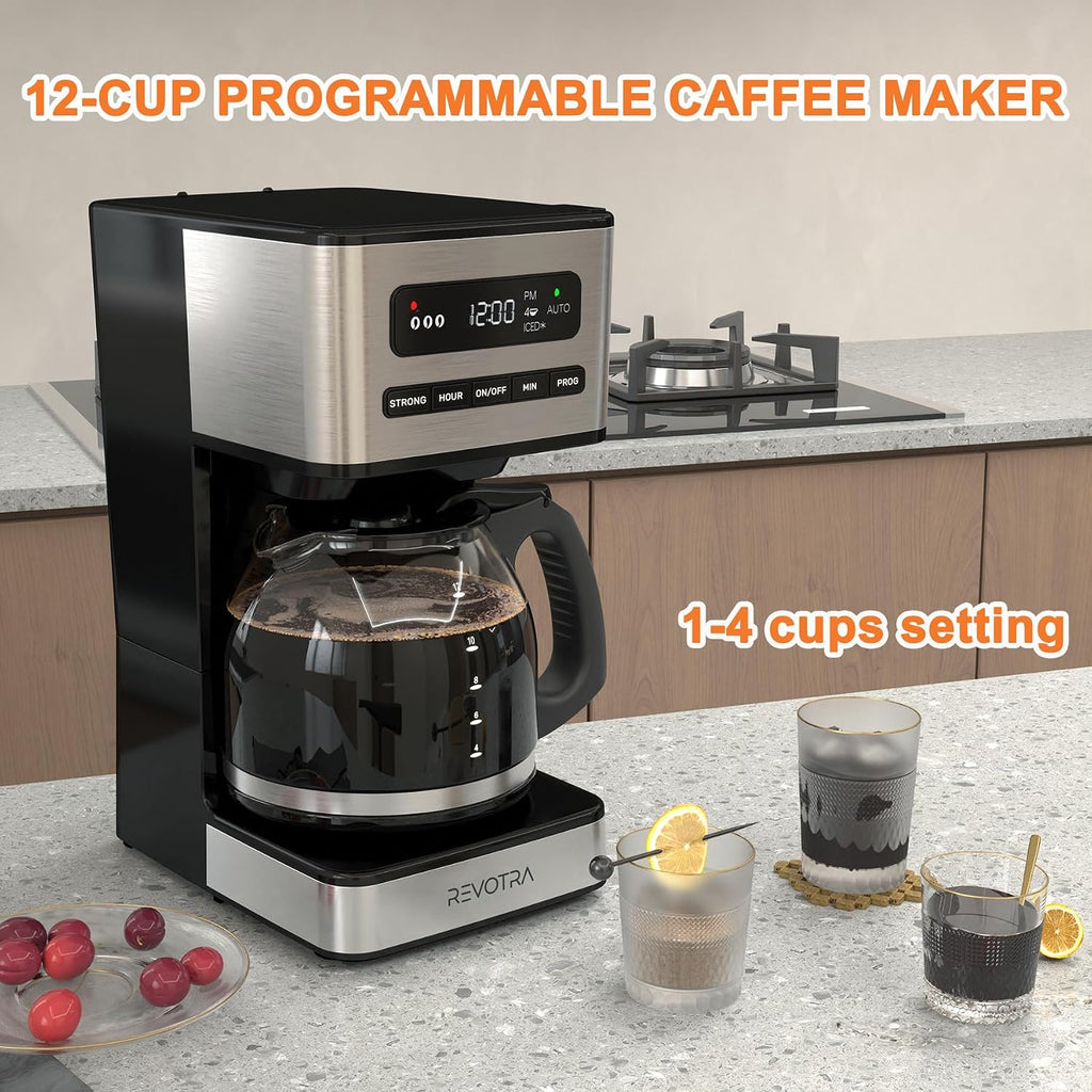 Cafetera programable de 12 tazas, cafeteras de goteo para café caliente y con hielo