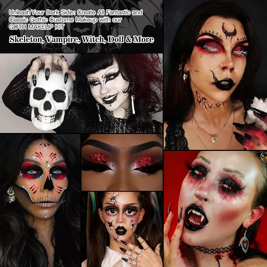 Afflano Kit de maquillaje gótico disfraz de Halloween, SFX payaso g...