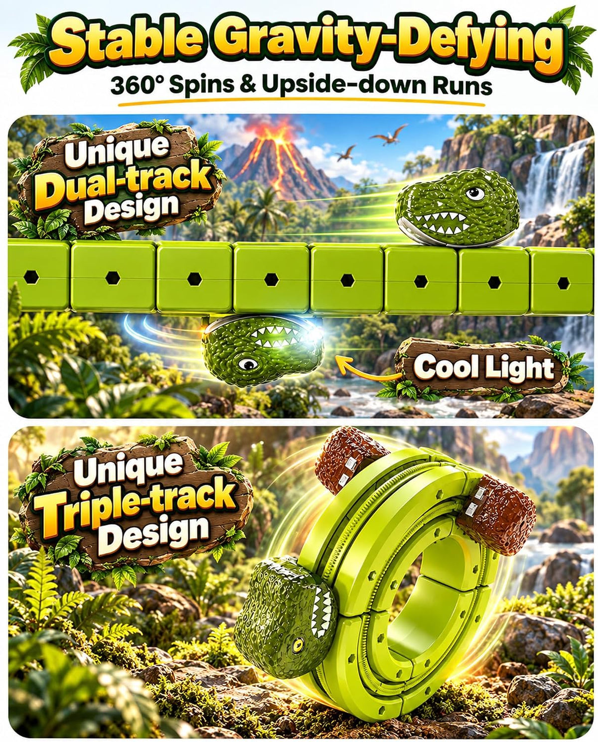 Juego de tren eléctrico de dinosaurio 135PCS para niños, pista de tren