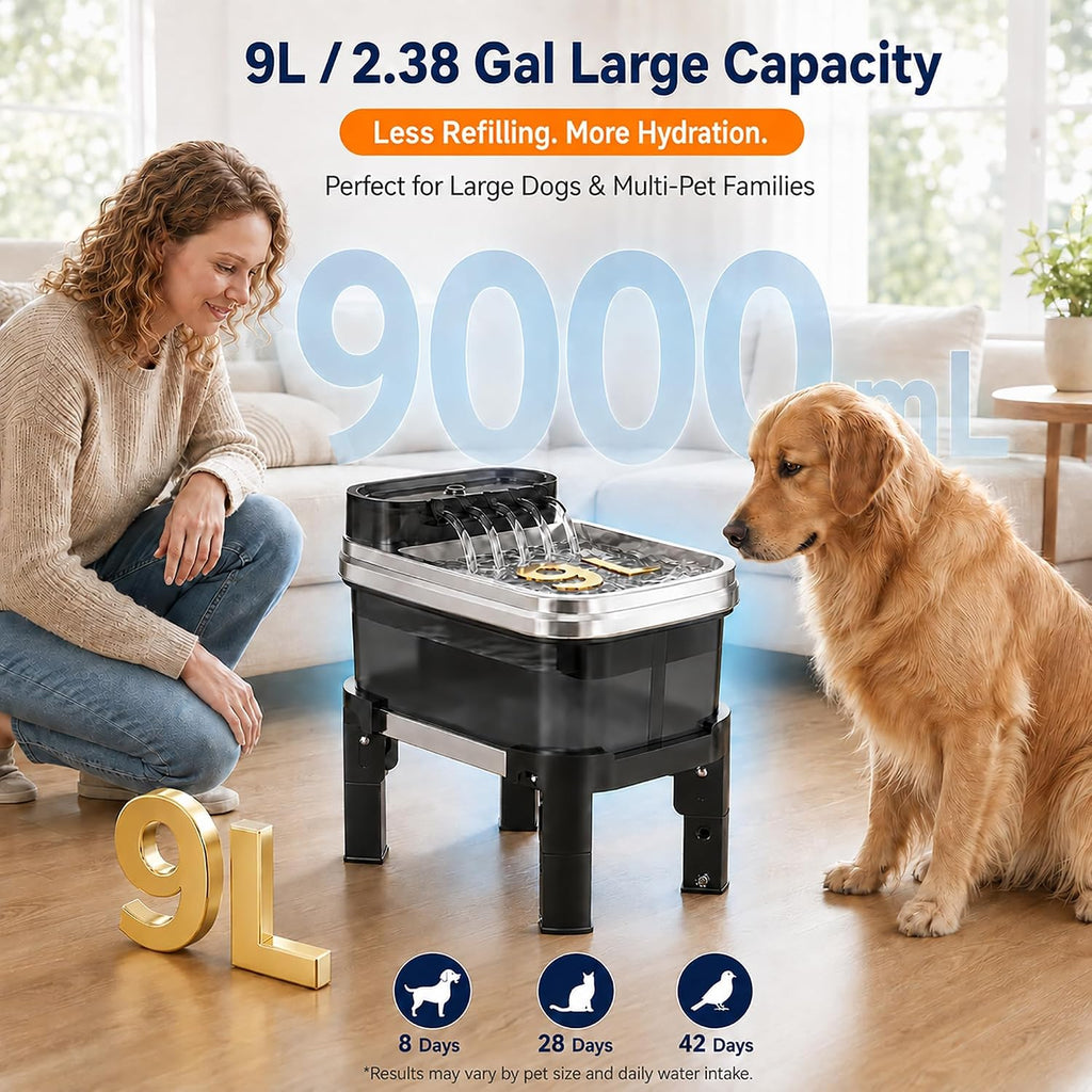 RPZ Fuente de agua elevada para perros de 9L con filtro para perros