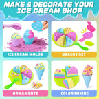 Contenedor sensorial – Juego de hornear y hacer helados con kit de arena de juego de 3.3 libras, moldes para pasteles de gofres y herramientas de arena, tienda de juguetes de helado