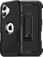Funda para iPhone 16 con funda de clip para cinturón, 2 protectores de pantalla, protección de grado militar, anticaídas, a prueba de golpes, color negro