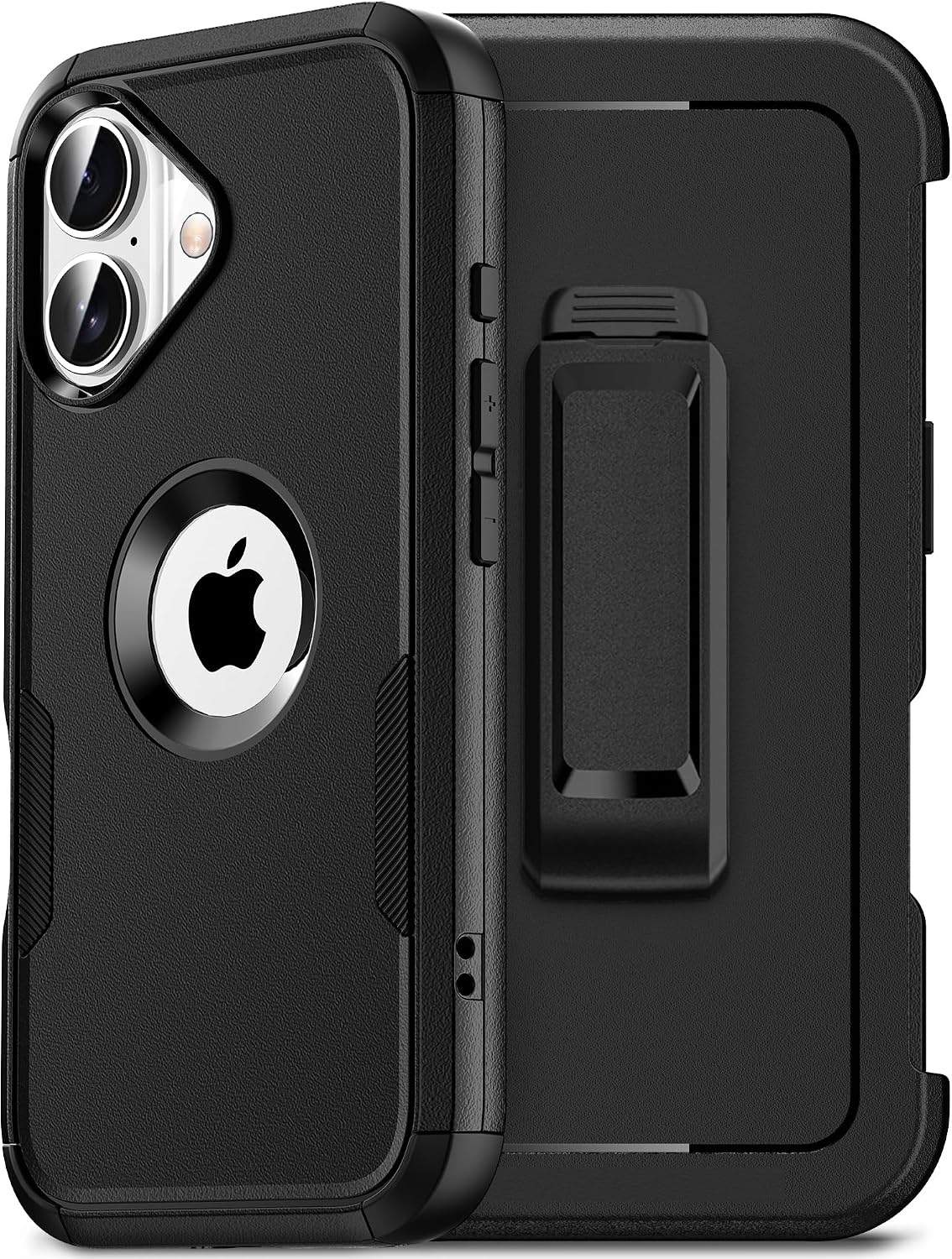 Funda para iPhone 16 con funda de clip para cinturón, 2 protectores de pantalla, protección de grado militar, anticaídas, a prueba de golpes, color negro