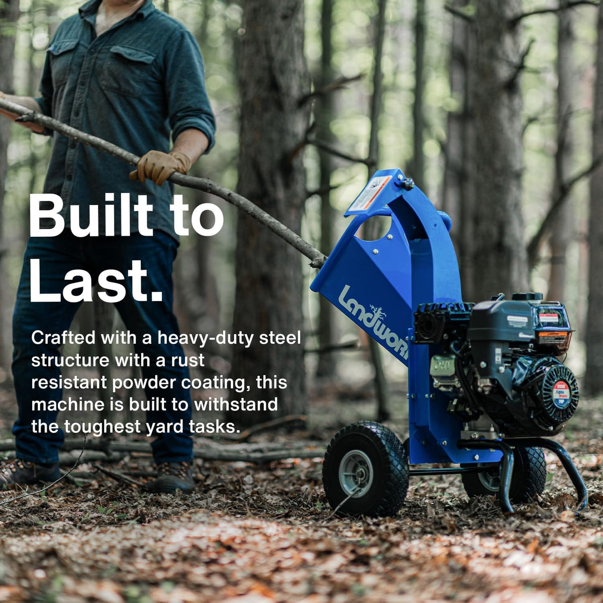 Landworks Mini-trituradora para madera resistente, 7 HP, diseño compacto, 3 pulgadas, capacidad máxima.