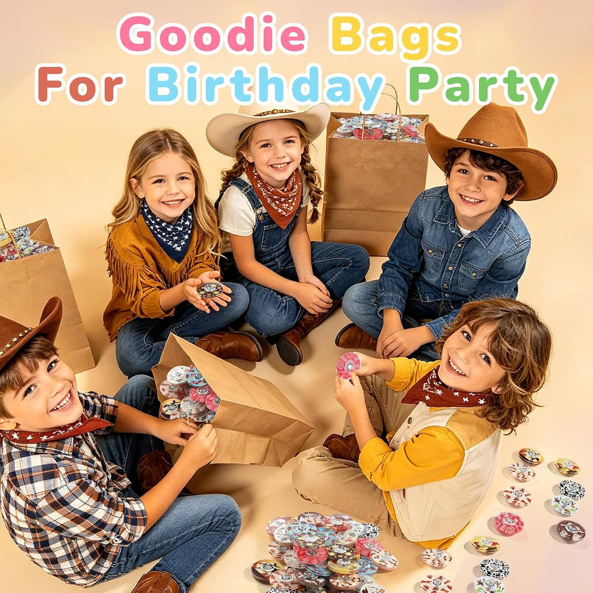 Paquete de 52 juguetes giratorios para fiestas de Rodeo para cumpleaños de niños, con temática occidental a granel para recompensas de aula, bolsas de regalos, suministros de fiesta de vaquero