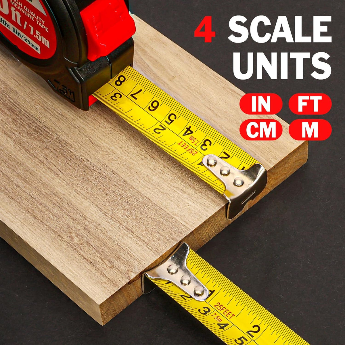 Cinta métrica 25 ft, 5 unidades en bulk, cinta de medición de lectura fácil, bobinado automático, retráctil de 1 pulgada de ancho x 25 ft