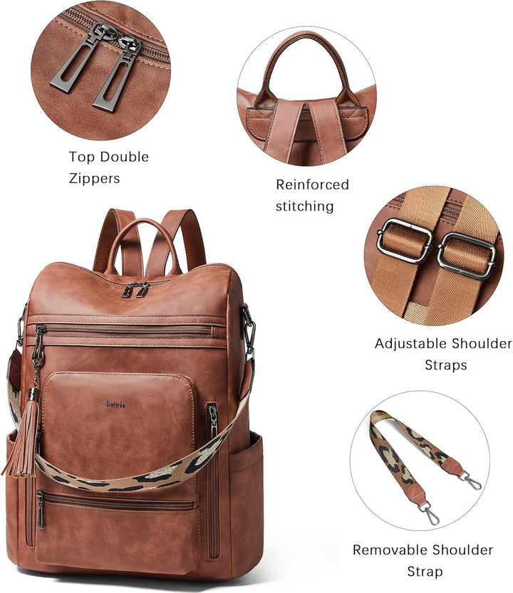 Shrrie Mochila de cuero vegano para computadora portátil para mujer...