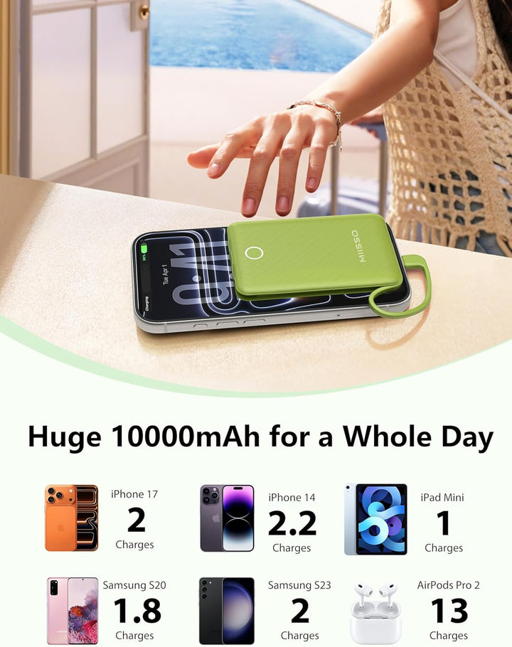 miisso Cargador portátil mini de 10000 mAh con cable incorporado, b...