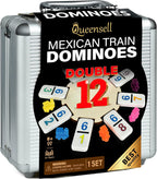 Queensell Mexican Train Dominoes Set con Numbers, Double 12 Dominoes para Adultos, Mexican Domino Train para Adults y Family - Juego de Dominoes 91 Fichas con Estuche de Aluminio