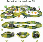 Juguetes de carreras de dinosaurios para niños, regalos de cumpleaños para niños y niñas de 3, 4, 5, 6, 7 años, más de 255 piezas, juego de construcción de dinosaurios con pista flexible, hazlo