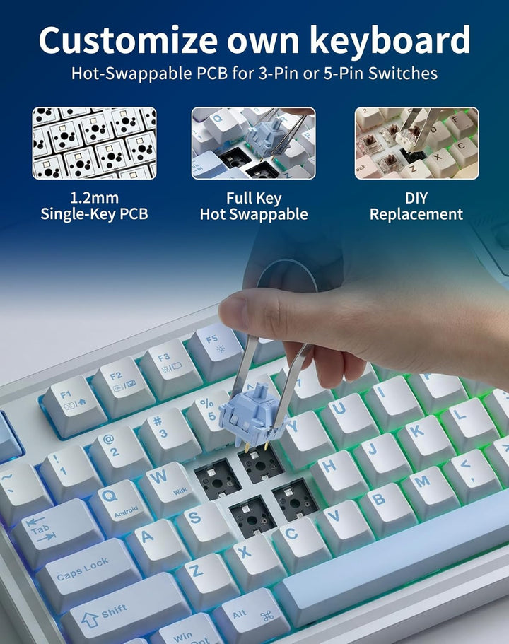 Aula AU75 75% Wireless Gaming Keyboard, Tri-Mode Hot-Swappable Mech...