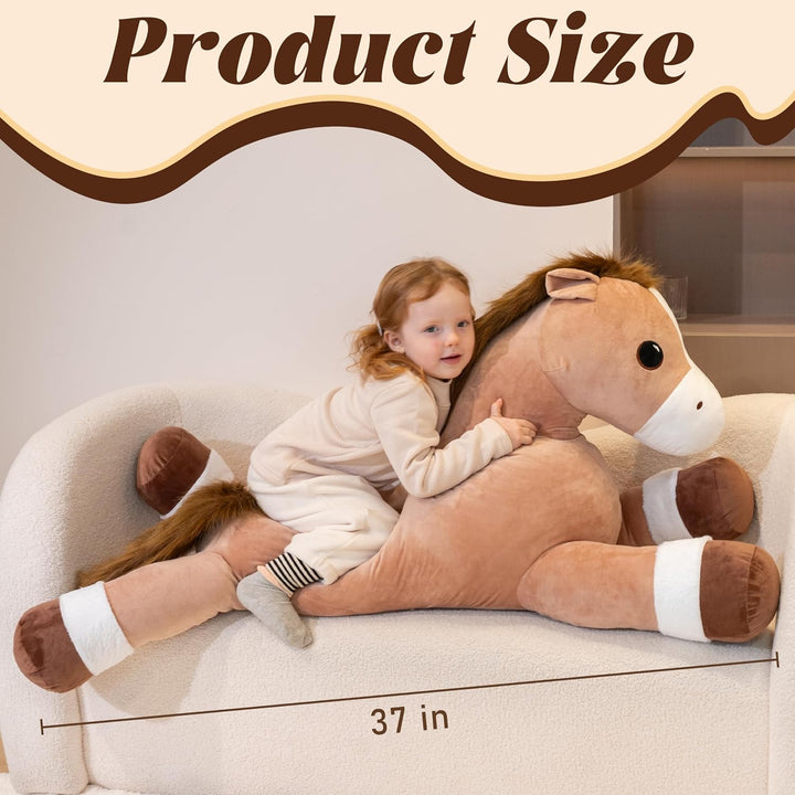 Jrystar Animales de peluche de caballo gigante, almohada de peluche...