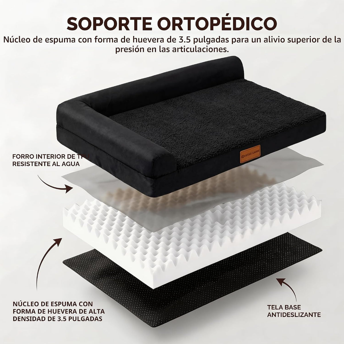 Cama ortopédica para perros grandes Patas Lague Sofá para mascotas lavable 36"X24" Negro