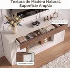 Moderno soporte de TV de 70 pulgadas para televisores de hasta 80 pulgadas, centro de entretenimiento con 2 cajones y 2 armarios laterales, consola multimedia con estantes de almacenamiento