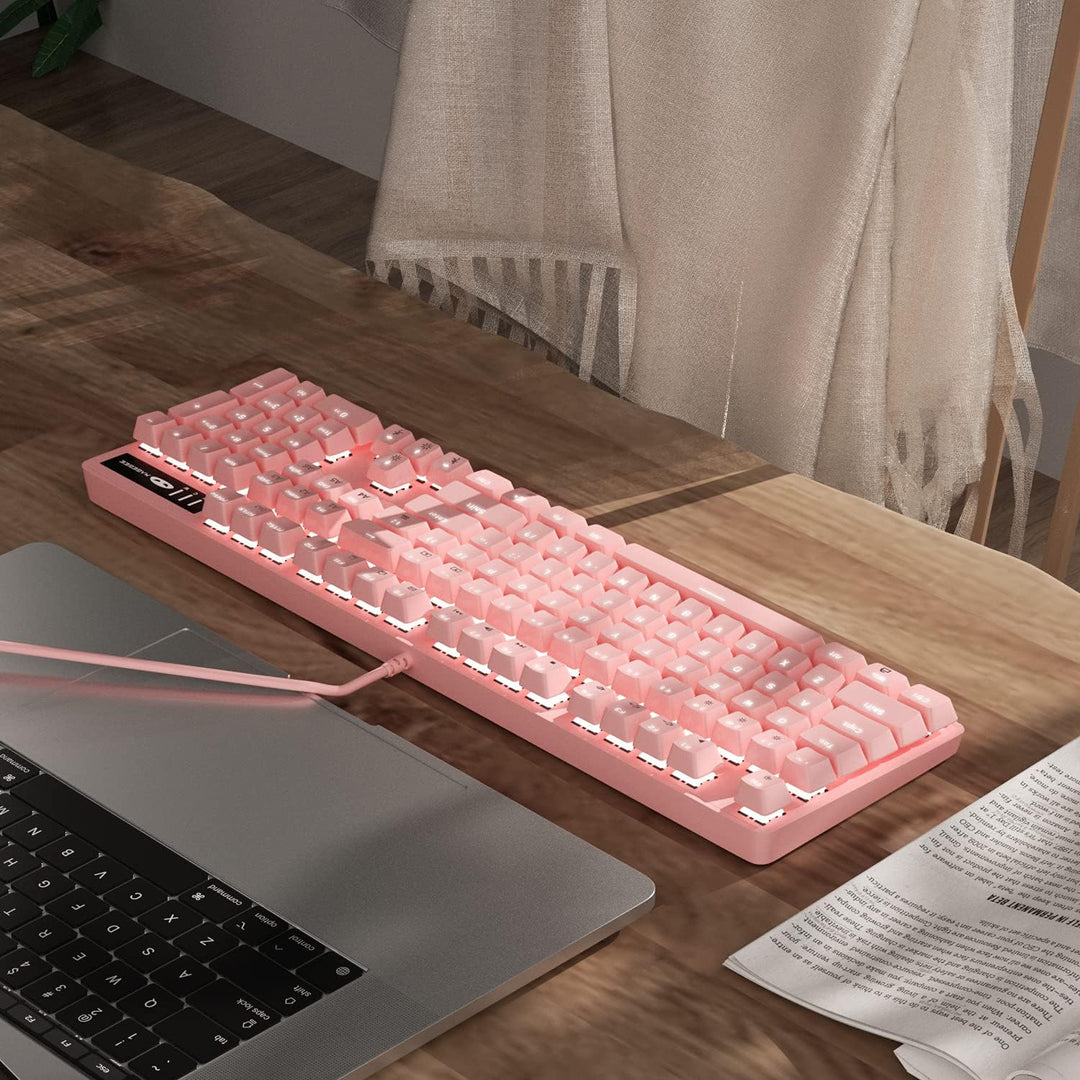MageGee Teclado para juegos rosa con cable USB, nuevo teclado mecán...