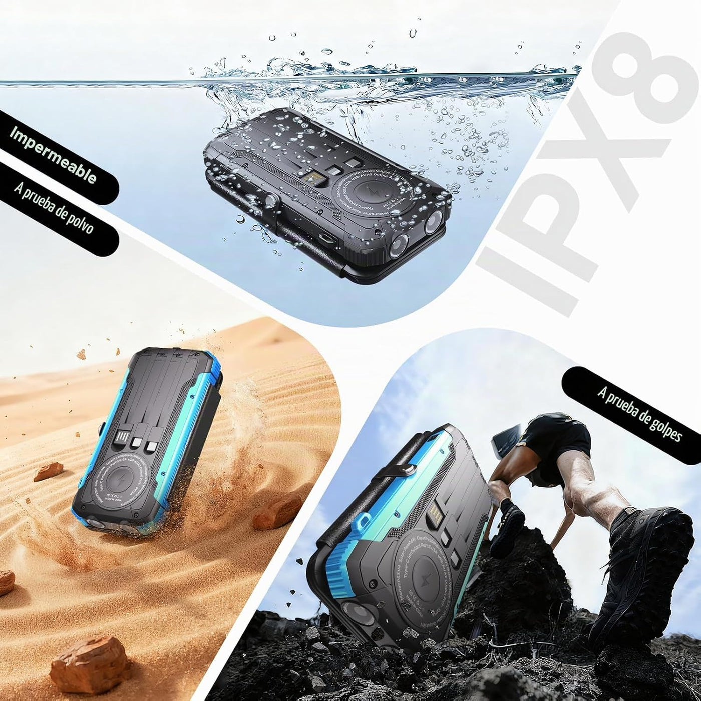 Nymzixt Banco de energía solar de 20000 mAh, cargador portátil inte...