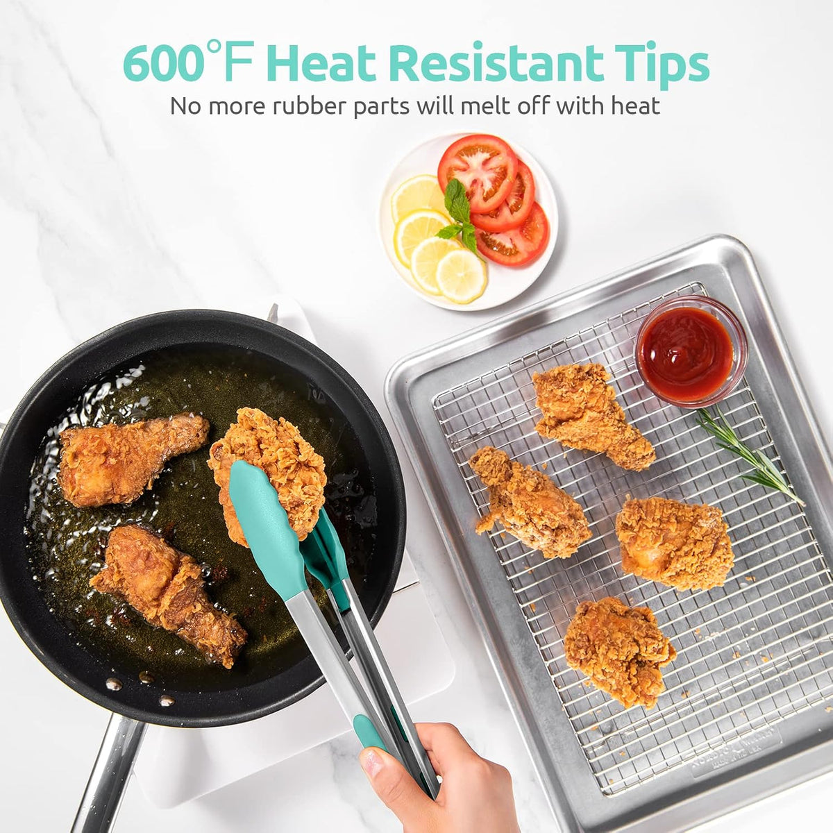 Pinzas de cocina resistentes al calor de 600ºF: Set de pinzas de cocina de silicona U-Taste de 9+12 pulgadas con puntas de goma no pegajosa sellada firmemente y mango de acero inoxidable 18/8