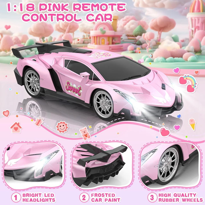 Growsland Auto a control remoto para niñas, 1:18, color rosa, autos...