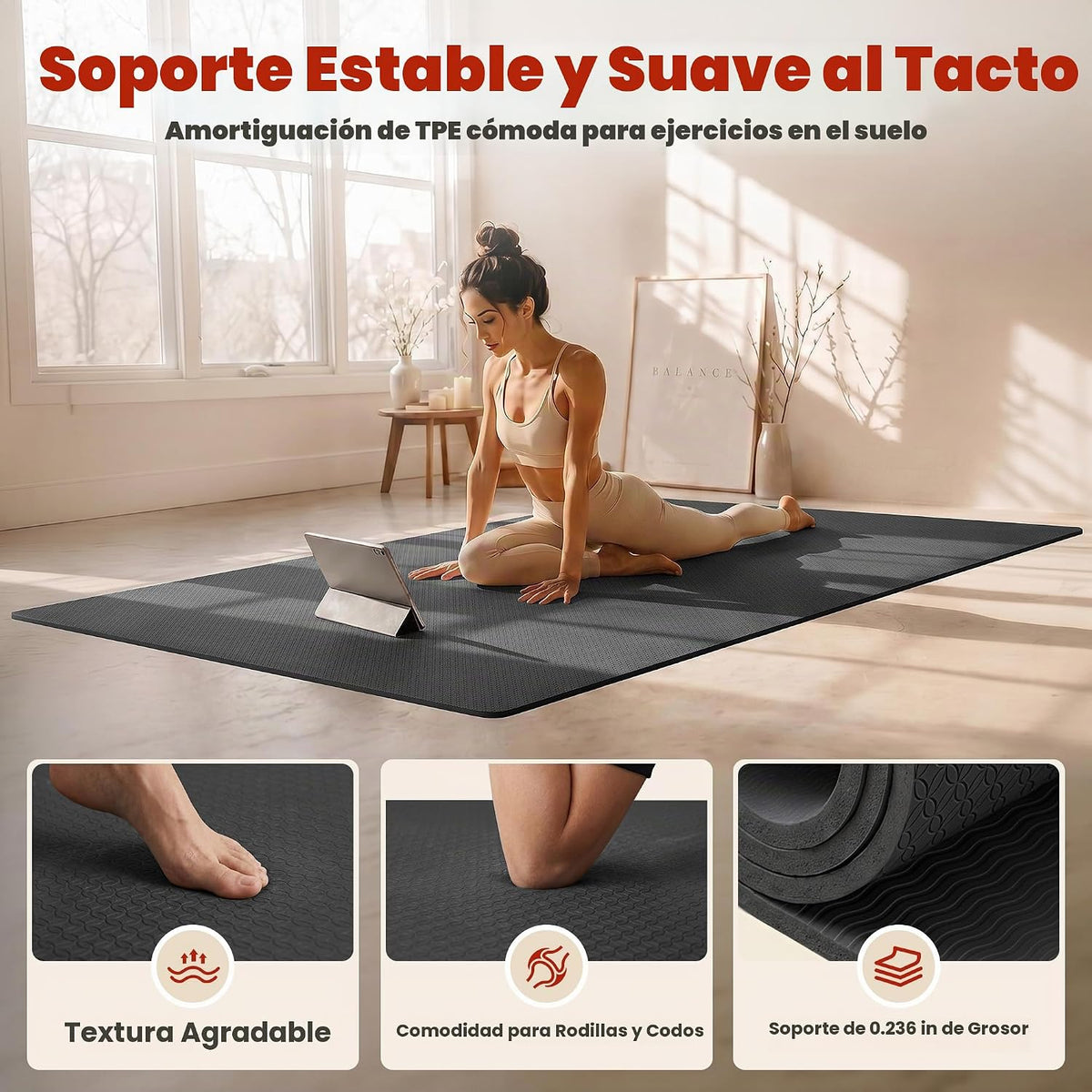 Colchoneta de Yoga Grande, 6' x 4' / 6' x 3' x 6 mm / 8 mm / 12 mm de espesor para entrenamiento