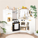 Juguete de Cocina de Juego de Madera Interactivo para Niños – Luces y Sonidos Realistas, Diseño de Esquina con 8 Accesorios, Regalo para Niñas y Niños de 3+ Años