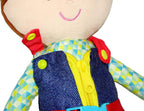 June Garden Dressy Friends Lucas de 15.5 pulgadas, muñeca de peluche educativa para niños y niños pequeños de 2 años en adelante, juguete suave con hebilla Montessori