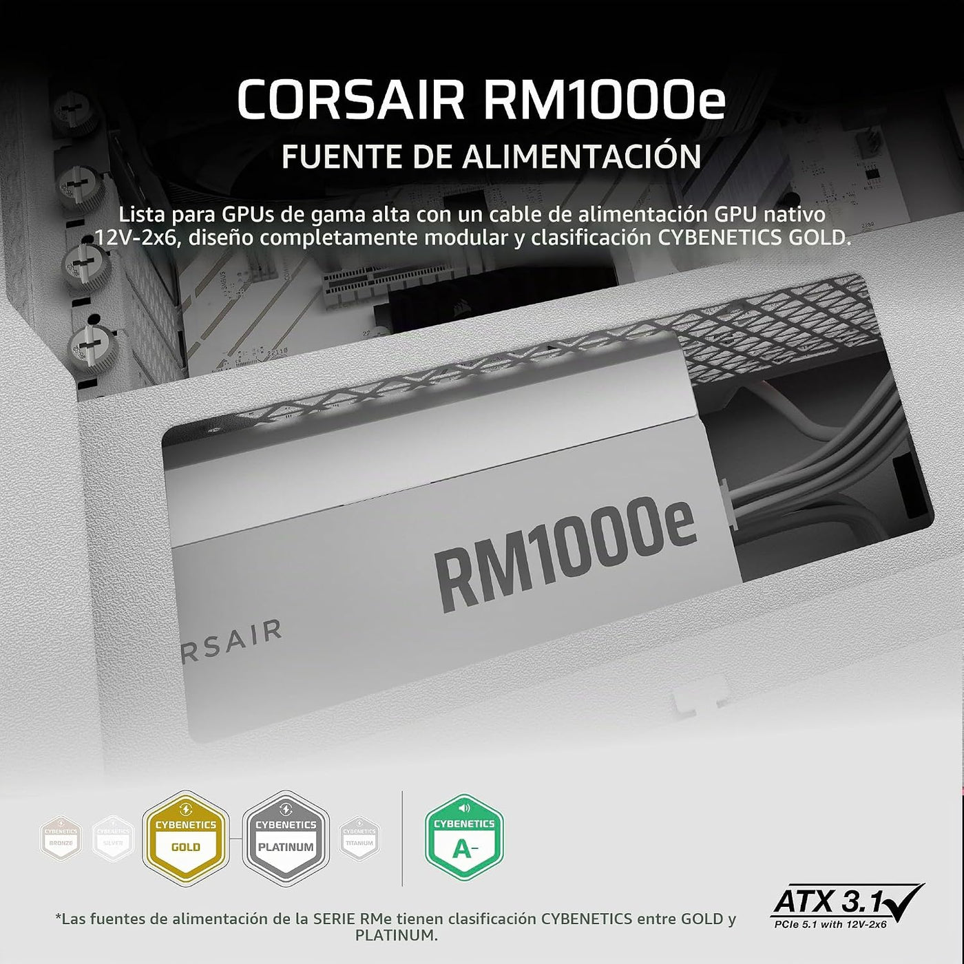 CORSAIR RM1000e (2025) Fuente de alimentación completamente modular...