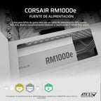 CORSAIR RM1000e (2025) Fuente de alimentación completamente modular de bajo ruido, 1000 W, Blanco