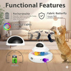 MOHAYA Juguetes para gatos, juguete interactivo 4 en 1 para gatos de interior con láser, mariposa aleteante, plumas en movimiento y bolas de pista, juguete para gatitos recargable por USB (blanco)